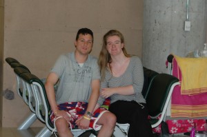 Nathan and Helen Groves, marooned at Suvarnabhumi airport. Photo Sian Powell